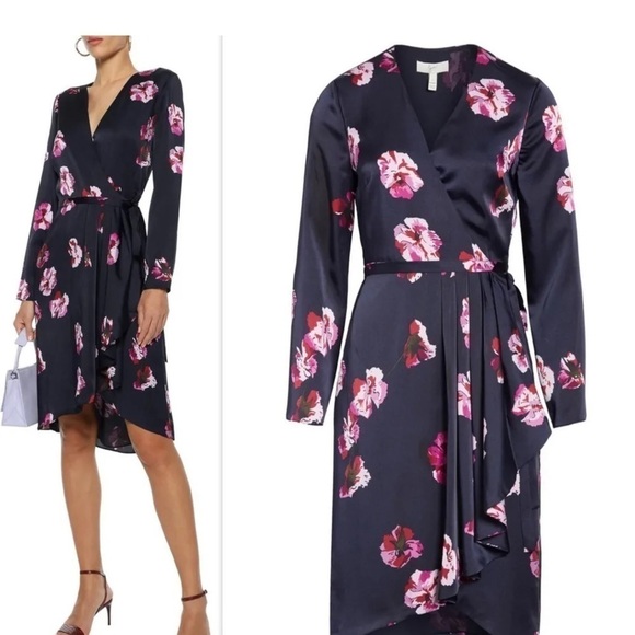 JOIE "MILTONA" FLORAL WRAP DRESS MIDNIGHT NAVY $398 NWT Size small D42 - Picture 1 of 10